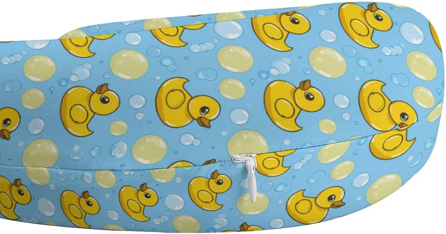 Yellow Rubber Duck and Bubbles Travel Pillow U Shape Neck Pillow Washable Pillowcase for Sleeping Chair