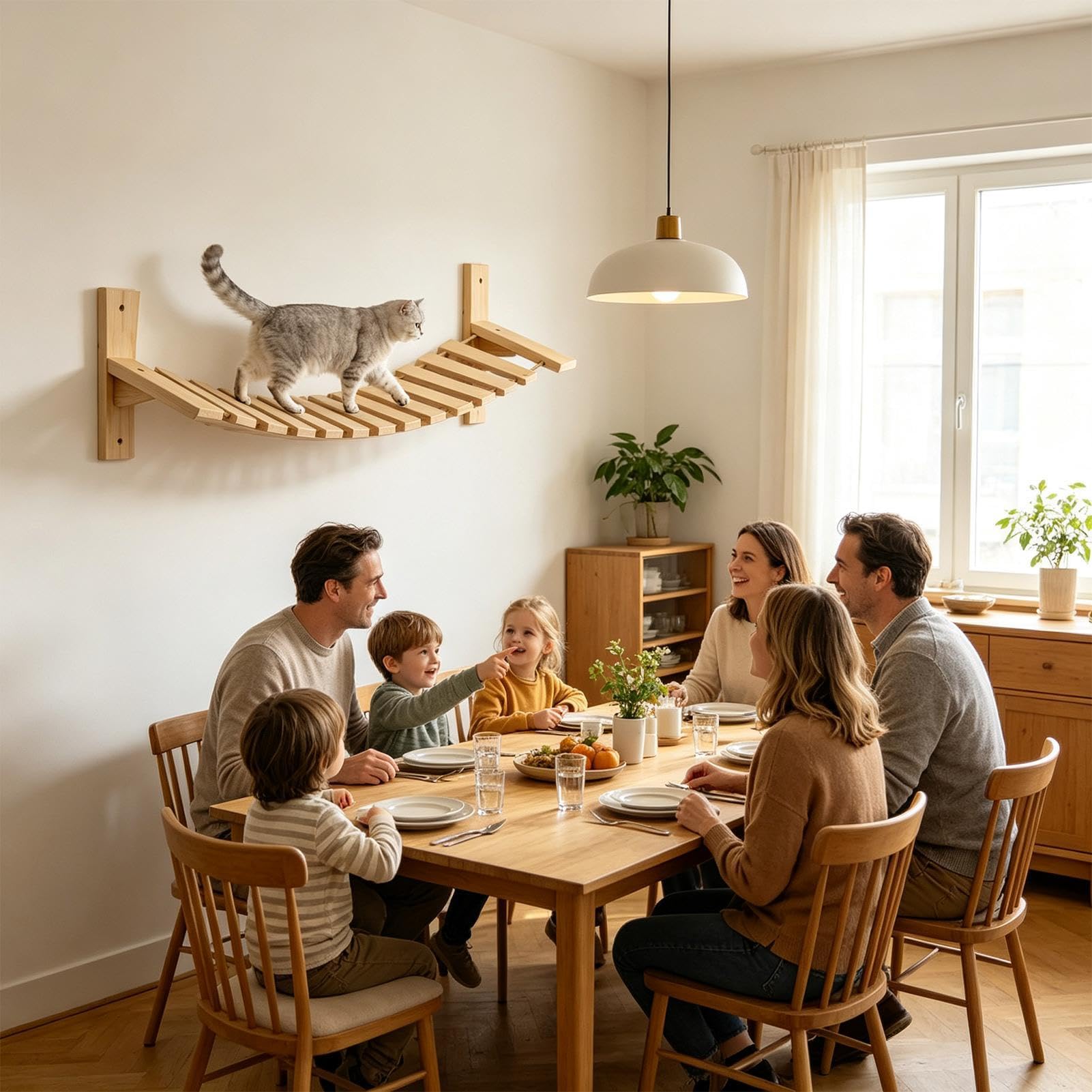 Wall Mounted Cat Bridge - Wooden Activity Center, Indoor Kitten Climbing