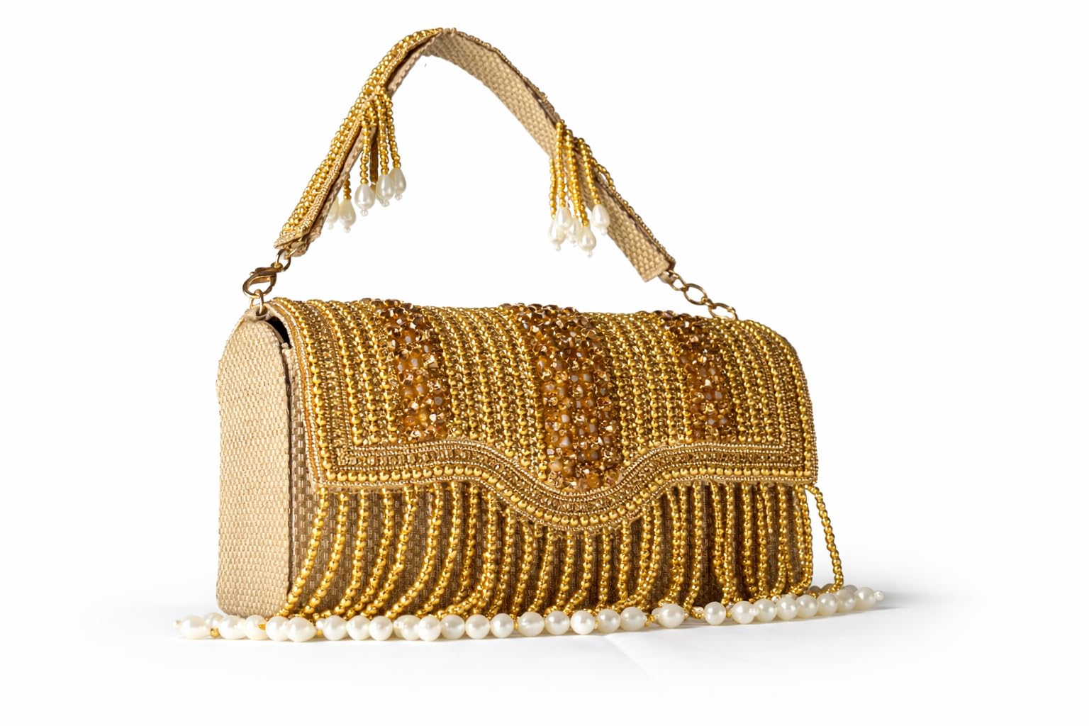 Women's Luxury Brown Beaded Fringe Clutch Bag | Handcrafted Ethnic Party Sling Purse for Wedding, Bridal & Festive Occasions-image-7