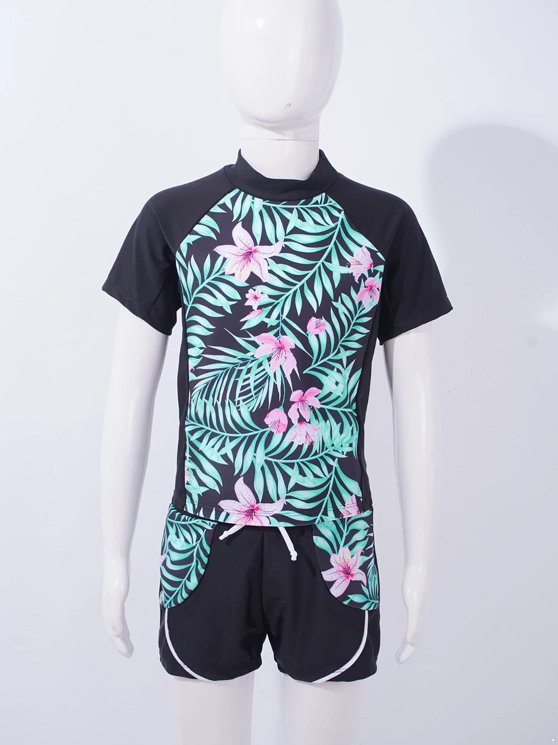CHICTRY Kids Girls Floral 2 Pcs Rash Guard Sets Short Sleeve Shirts with Swim Shorts Atheltic Swimsuit