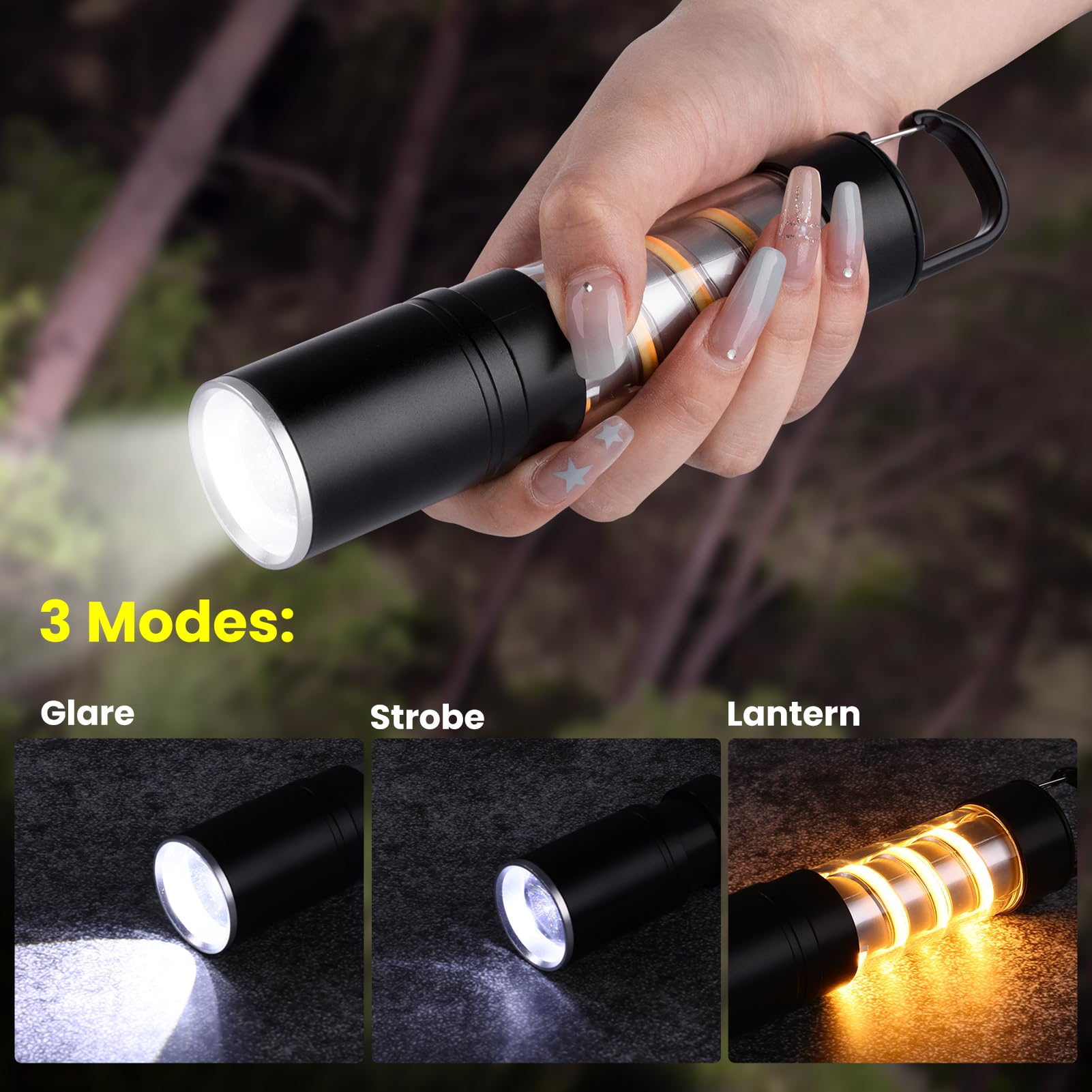 MAGICYOYO 3 in 1 Portable Camping Light with Hook, 5 Adjustable Levels for Outdoor Camping/Mountaineering/Cycling, 1200 mAh USB-C Recharged Outdoor Lamp LED Light for Hiking, Emergency, Adventure