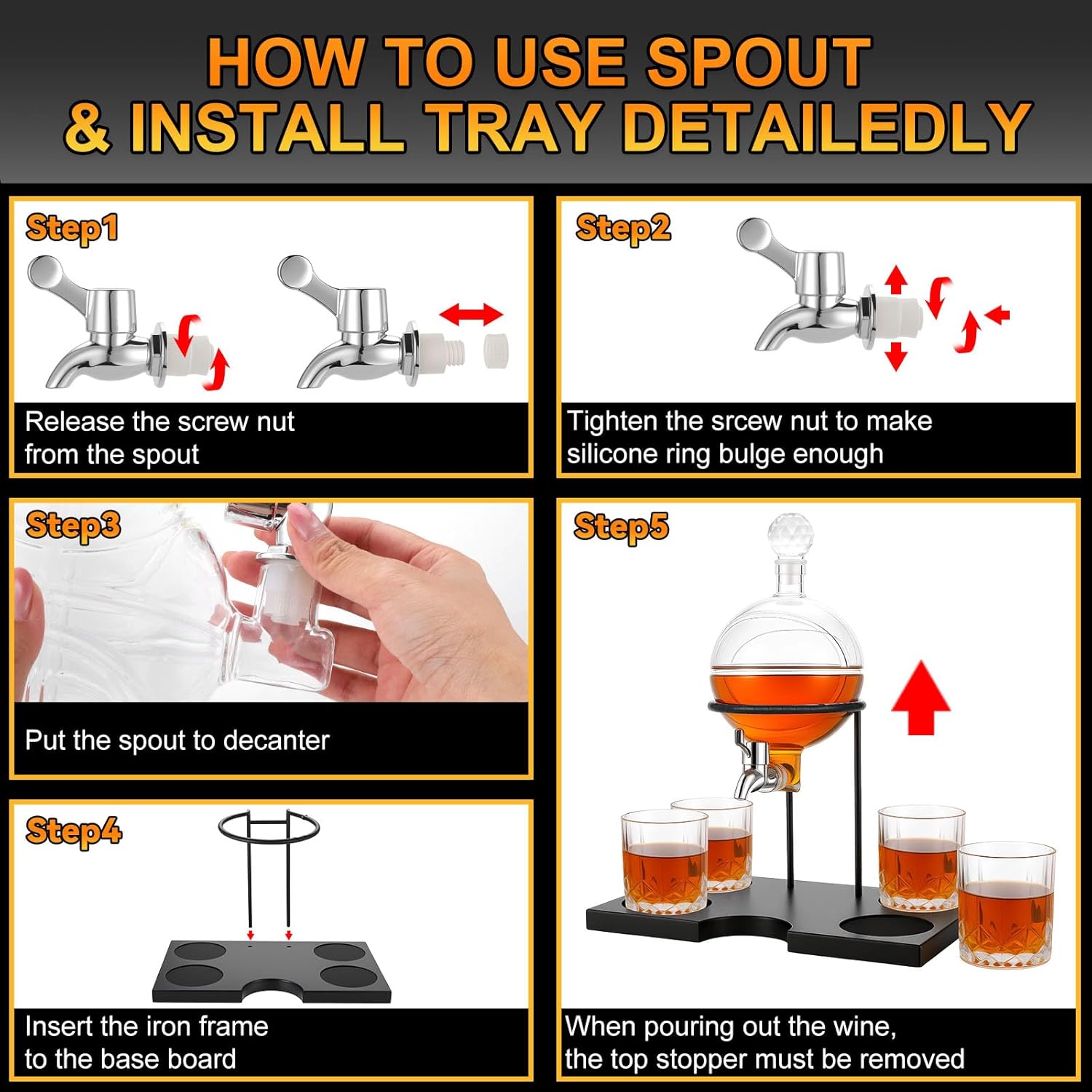 1000ml Basketball Whiskey Decanter Set for Men, with 4 Glasses, 2" Silicone Basketball 3D Ice Cube Mold, Tequila Liquor Bourbon Scotch Dispenser Gift for Dad Husband Boyfriend Birthday Valentine Gift - Image 5