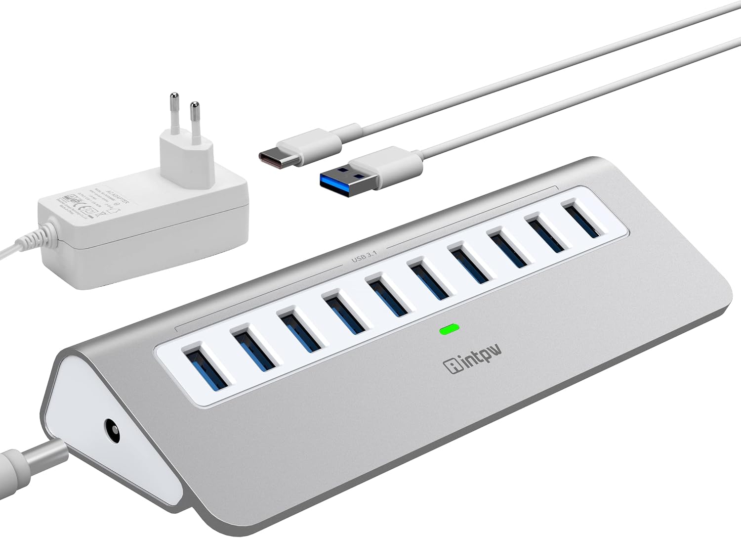 Hub USB mit Netzteil 10Gbps, intpw 10 Ports USB 3.1 Hub mit 36W Power ...
