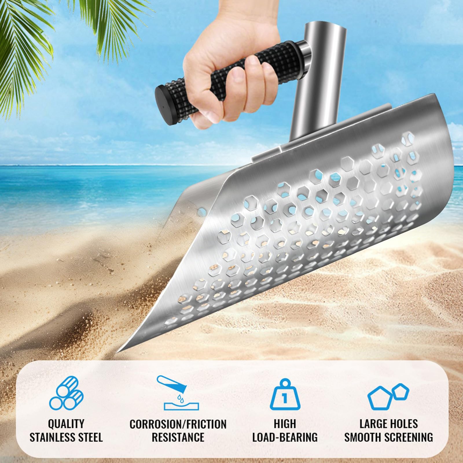 ordinarYone Łopatki do piasku ze stali nierdzewnej 304 do wykrywania metalu dla wydajnego poszukiwania plaży, ergonomiczny uchwyt i lekkość