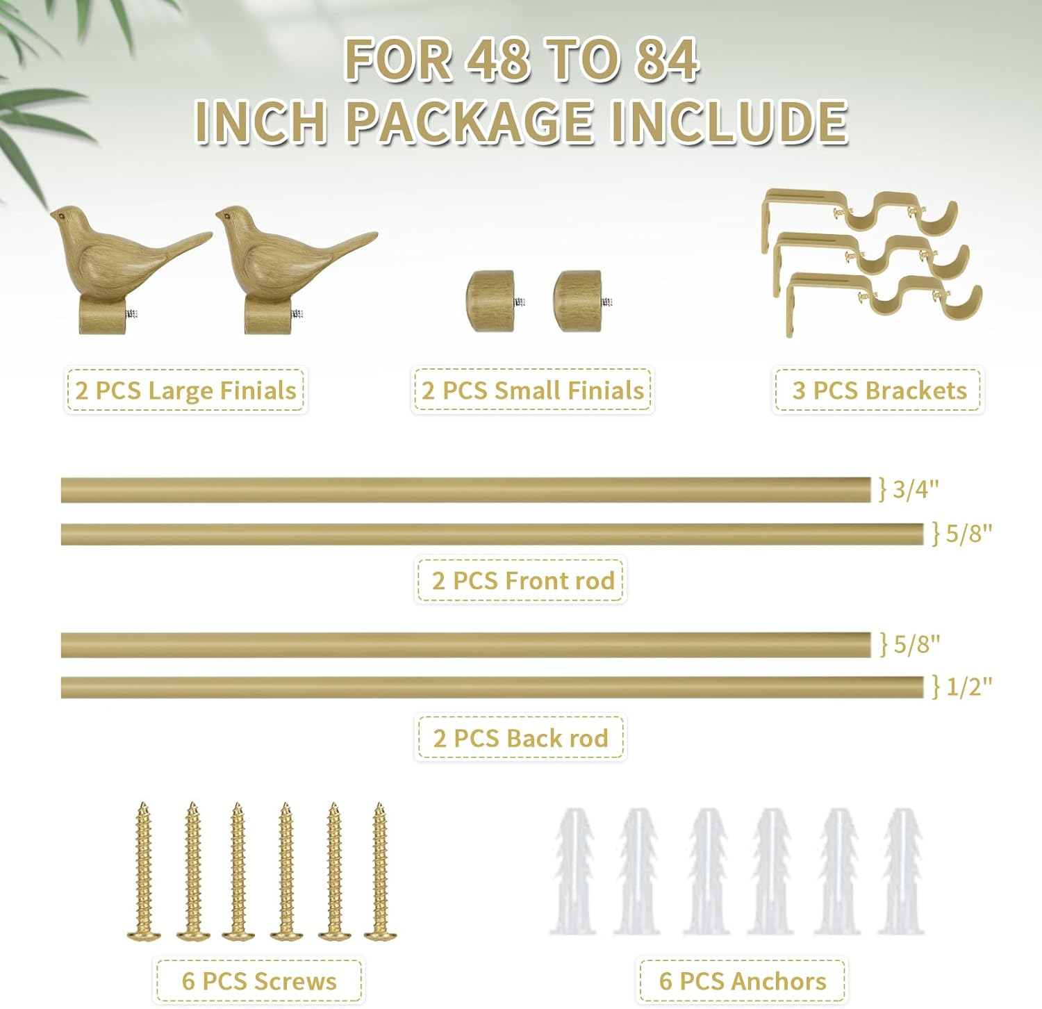 MERIVILLE 3/4" Diameter Farmhouse Double Window Treatment Curtain Rod, Bird Finials (48"-84", Cottage)