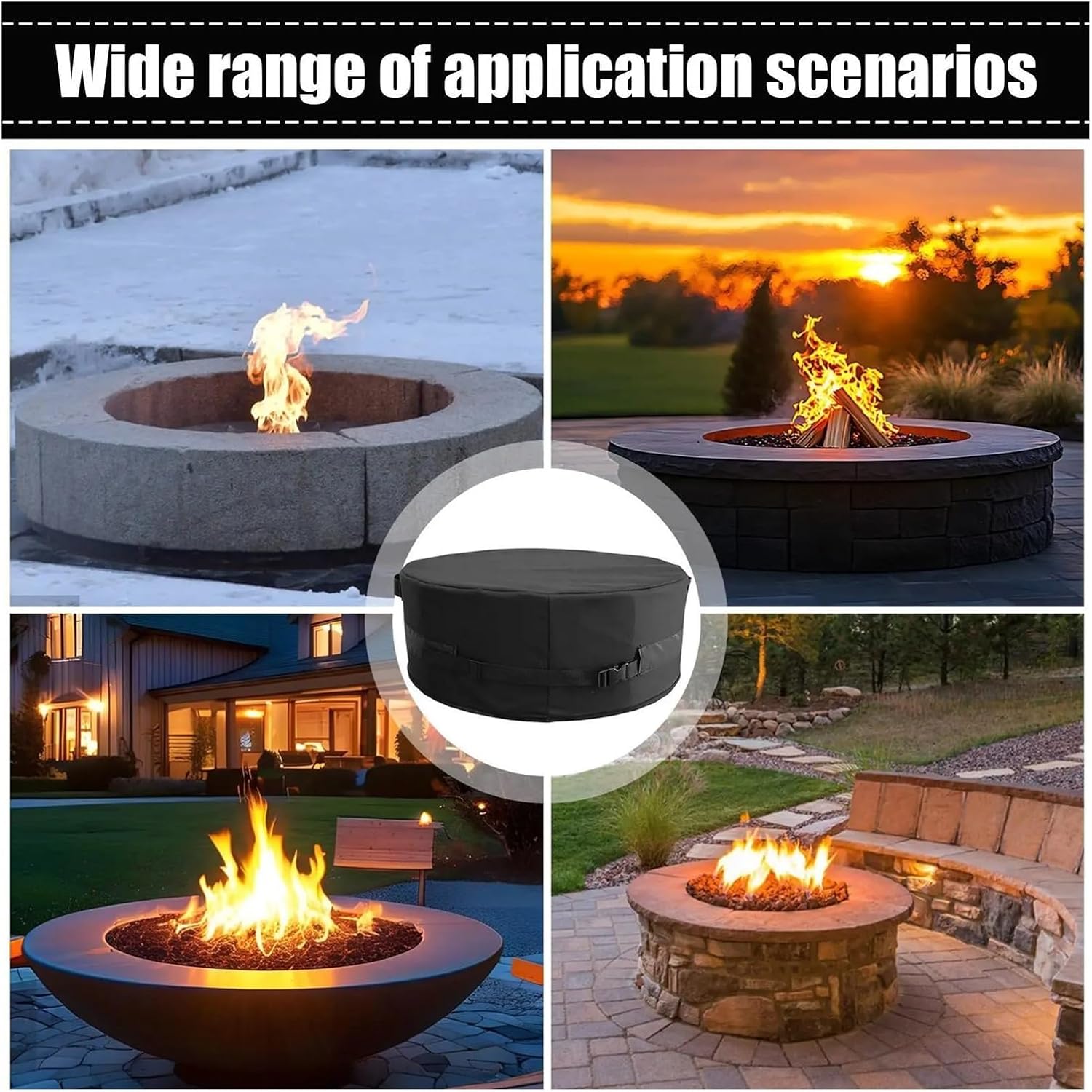 Fire Pit Cover Heavy Duty 600D Oxford Adjustable Windproof Round Fireplace Outdoor For Garden Yard Patio Balcony Lawn(56 x 8inch)