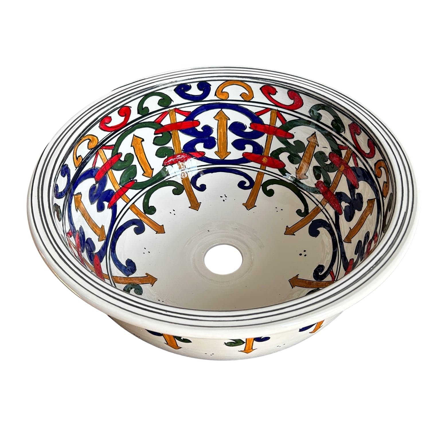 Ręcznie zdobiona ceramiczna umywalka stojąca średnica 36 cm, umywalka łazienkowa śródziemnomorska 0708260905