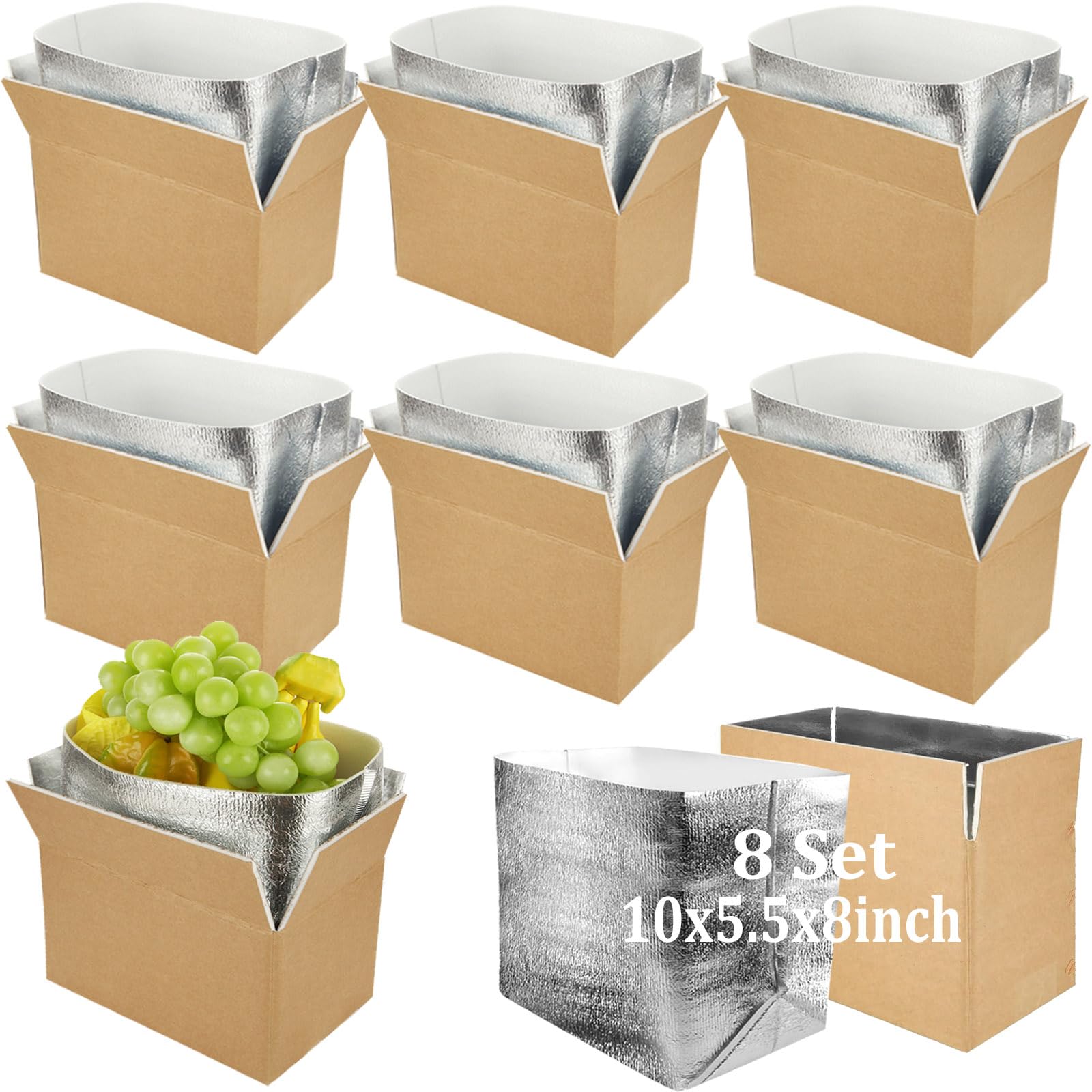 Acrux7 10 cajas de envío aisladas con 10 forros de papel de aluminio, 10 x 5.5 x 8 pulgadas, caja de envío aislada térmica reutilizable para enviar alimentos congelados