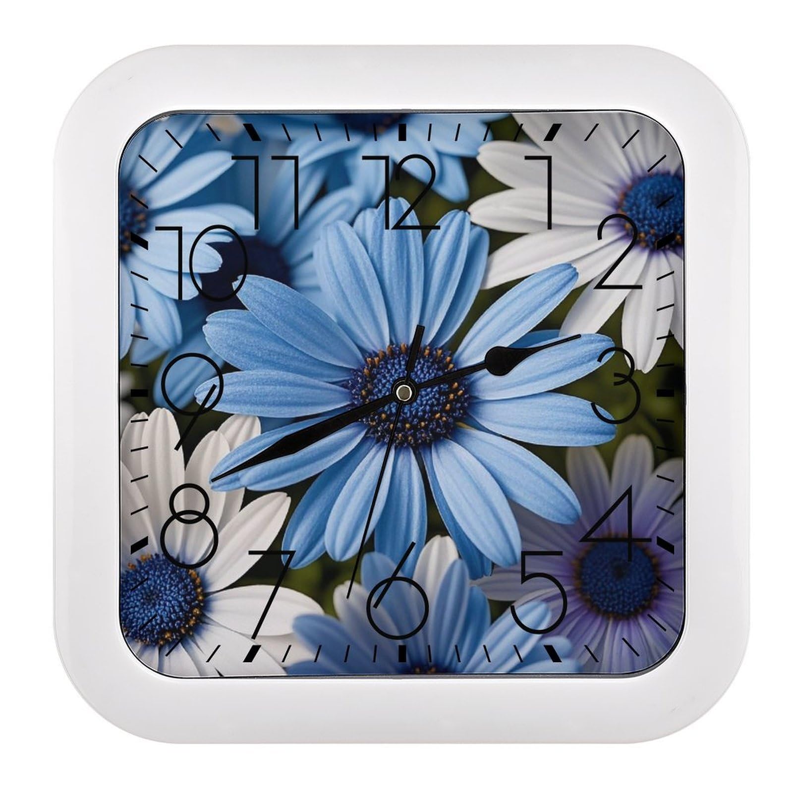 LZQPOEAS Blooming Blue Daisy Wall Clock Fashionable Versatile Silent Wall Clock Simple Elegant Non Ticking Analog Clocks Easy to Install Square Modern Clocks for Home Decoration