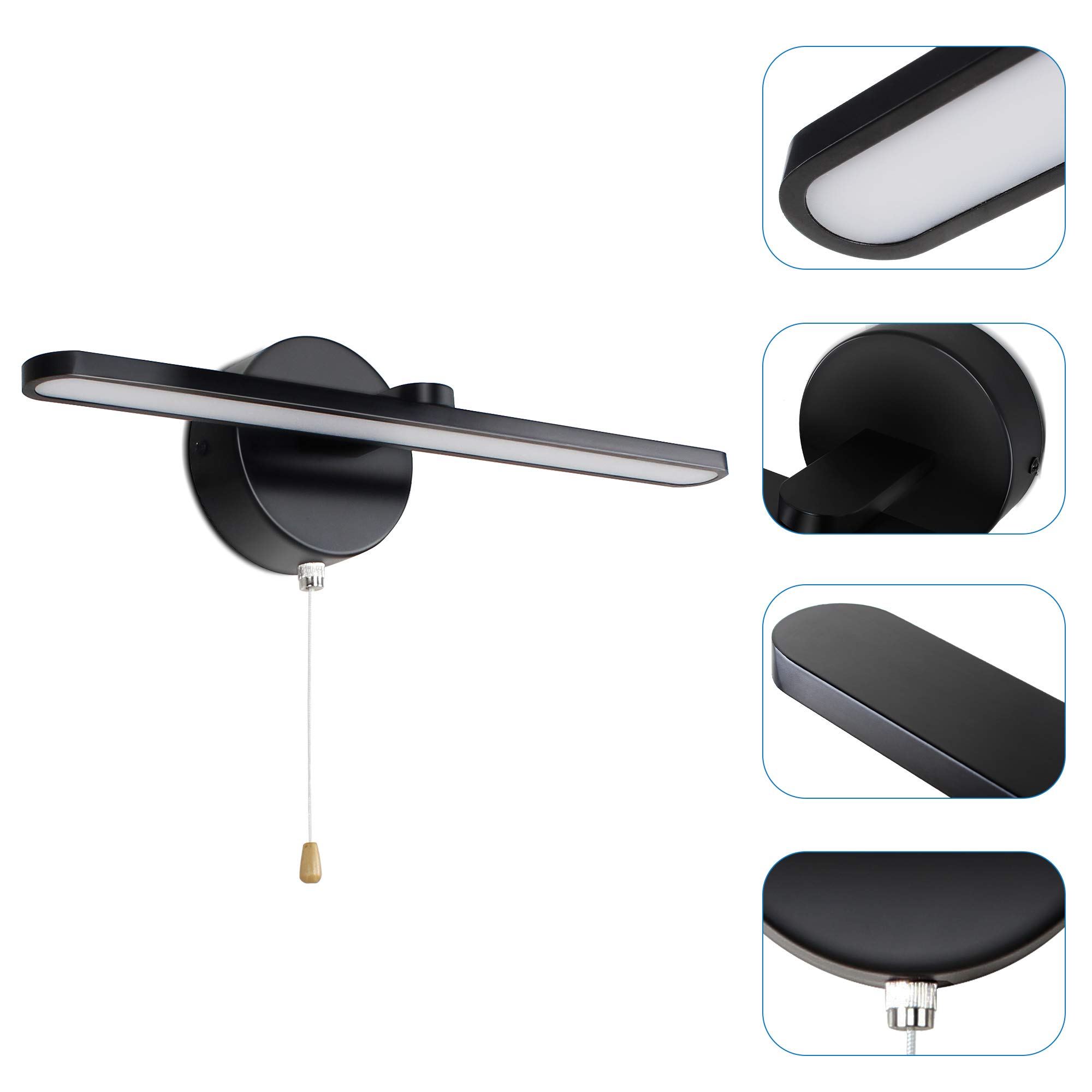 MantoLite Esposizione da Luci per,12W IP44 Lampade da Specchio con Interruttore Faretti da Muro,40CM 3000K Applique da Parete LED Interni Applique Da Parete Luci Lettura(Finitura Nero Opaca)