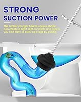 Vista 3 de DOWRY Émbolo de inodoro antimanos con soporte para baño, potente ventosa de fuerza eficiente, resistente, limpieza profunda cromada