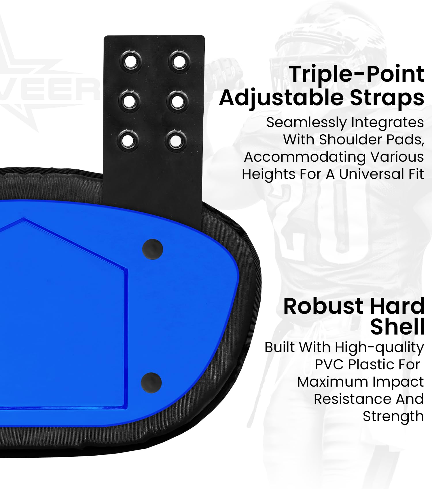 Penveer Football Backplate for Shoulder Pads with High Impact Padding, Adult & Youth Lower Backplate Football (Metallic Blue, Adult)