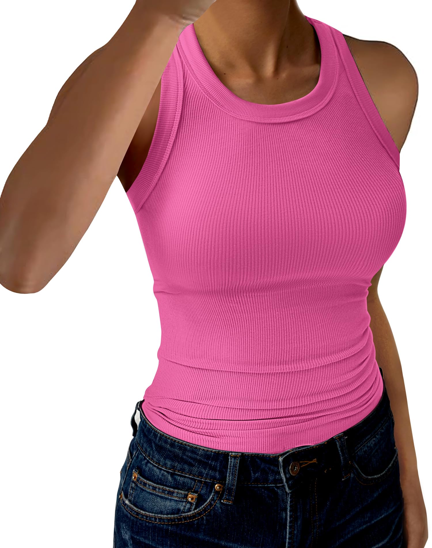 GKBK Womens Tank Tops High Neck Sleeveless Ribbed Tank Casual Basic Thick Strap Slim Fitted Racerback Shirts