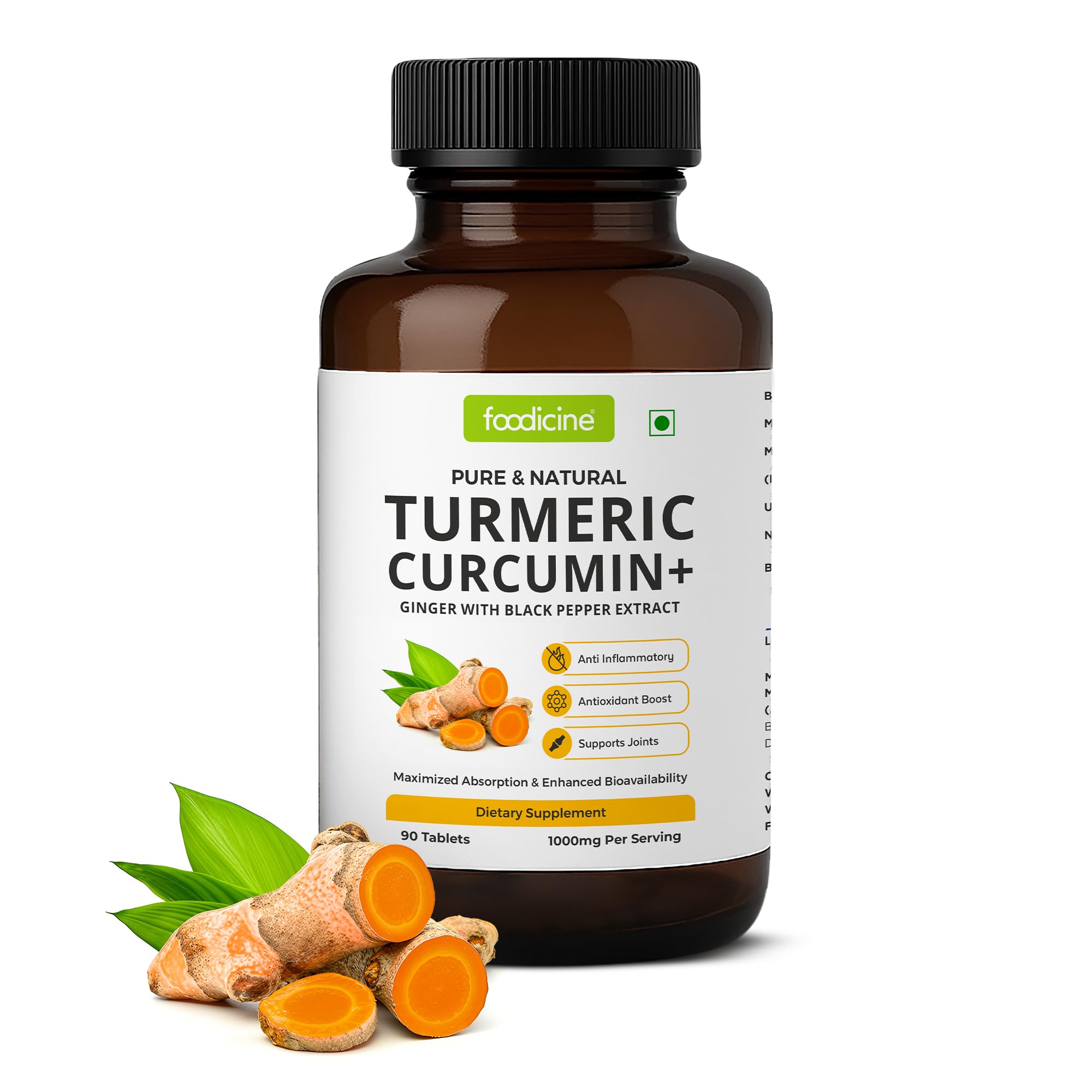 Foodicine Curcumin Tablets With Ginger & Black Paper Extract Natural Anti-Inflammatory & Antioxidant Support Helps To Reduce Inflammation– 90 Veg Tablets-image-13