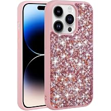 Aksesuarcim Apple ile Uyumlu iPhone 14 Pro K l f Ta l  Parlak Tasar m Sert Silikon Kapak Linea Pembe
