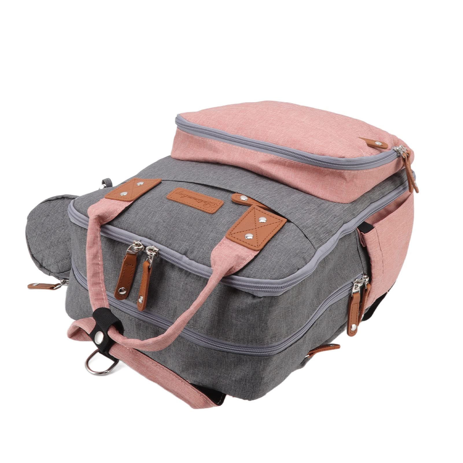 Wickeltaschen-Rucksack für Mama, bestickte Wickeltasche mit Kinderwagen-Aufhängung, 20 l großer Babyrucksack, Wasser-Oxford-Gewebe, USB-Ladeanschluss und isolierter Flaschenhalter