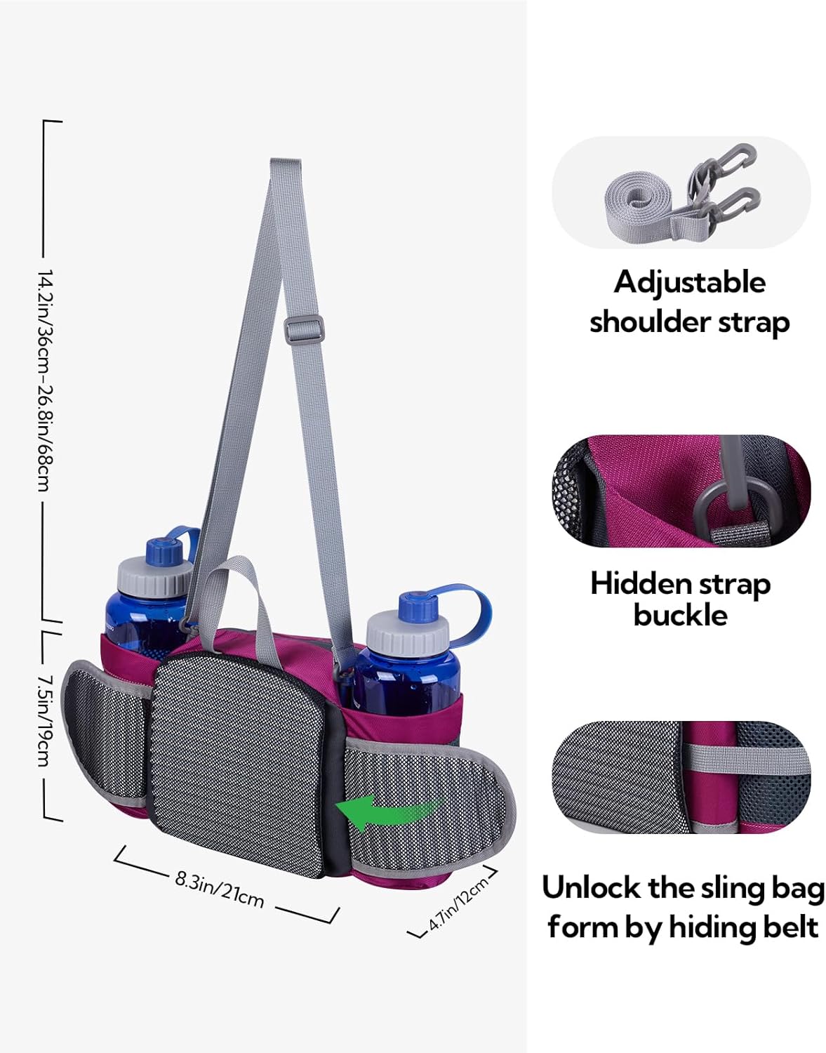 WATERFLY Fanny Pack Waist Bag: Fannie Pack 2 Water Bottle Holders Lumbar Belt Hiking Walking Running Jogging Camping Large Woman Man (Bottle Not Included) - Image 6