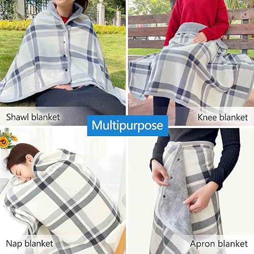 Miniatura 2 de Manta portátil, poncho con botones, cómodo chal a cuadros para oficina, cama, sofá y exteriores, todas las estaciones