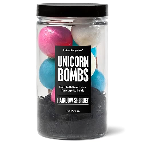 DA BOMB Tarro de bombas de baño de unicornio para baño, 16 onzas, 8 minis con esponja vegetal disponible en Yaxa Venezuela
