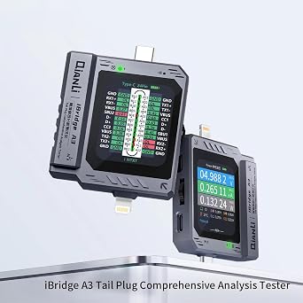 Mobile Phone Tail Plug Detector Tail Plug Comprehensive Analysis Tester Current Voltage Detection High Precision Digital Display Tester Support Lightning Type-C for iPhone Android Phone