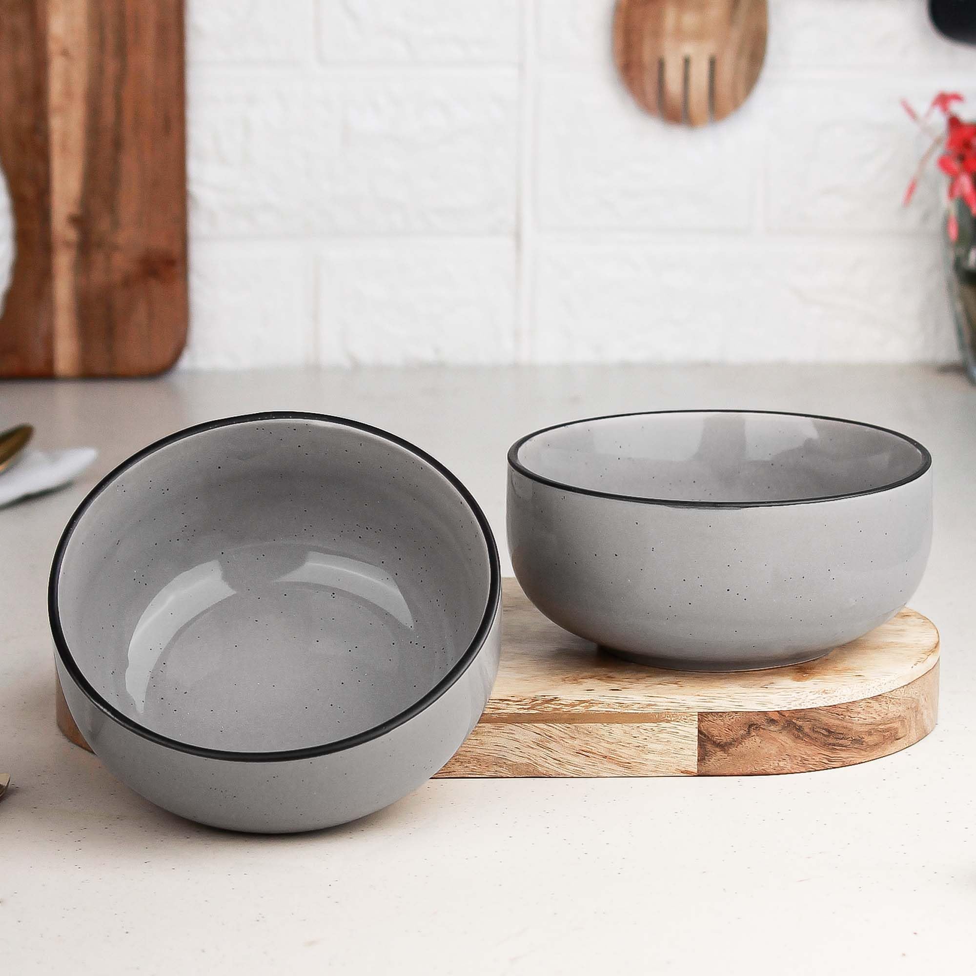 The Earth Store Glossy Grey Marble Ceramic Bowl Set of 2, 500ML Each - Multipurpose Snack Bowl, Dishwasher & Microwave Safe Bowl | Perfect for | New Year Gift | Birthday Gift & Daily Use
