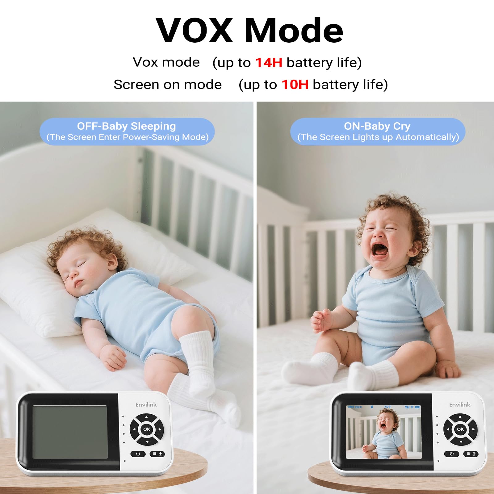 Baby Monitor con telecamera e audio, baby monitor video, visione notturna WiFi, display LCD da 2,8 pollici, telecamera per bambini, allarme modalità VOX e lungo raggio di 304,8 m