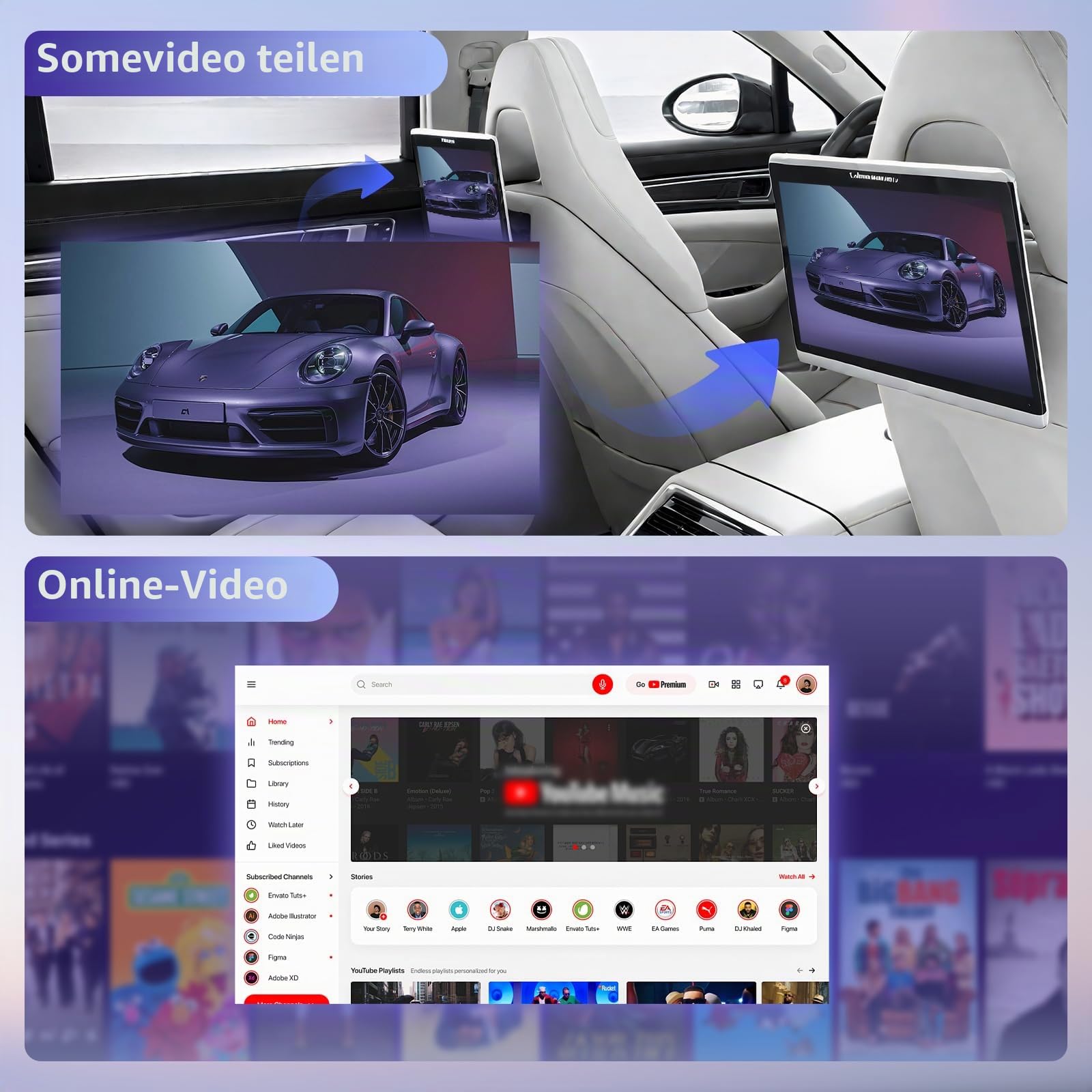 Rimoody Autoradio 1 DIN mit Wireless CarPlay & Android Auto, 9 Zoll Touchscreen, Mirror Link, DVR, Lenkradsteuerung, 12-LED Rückfahrkamera, für Auto