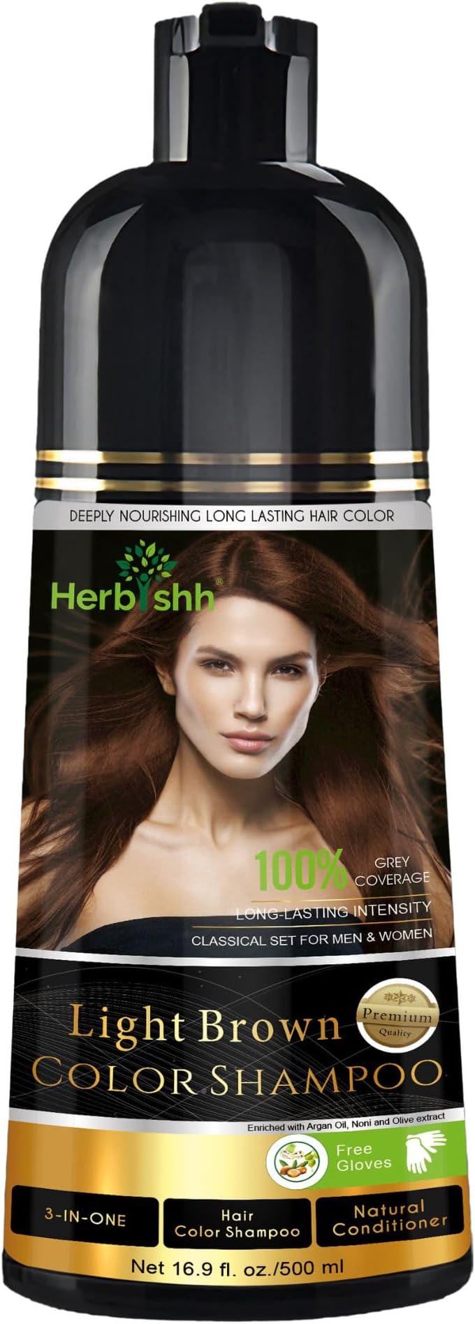 Hair Color Shampoo For Gray Hair – Magic Hair Dye Shampoo – Colors Hair In Minutes–Long Lasting–500 Ml–3-In-1 Hair Color–Ammonia-Free | Herbishh (Light Brown)