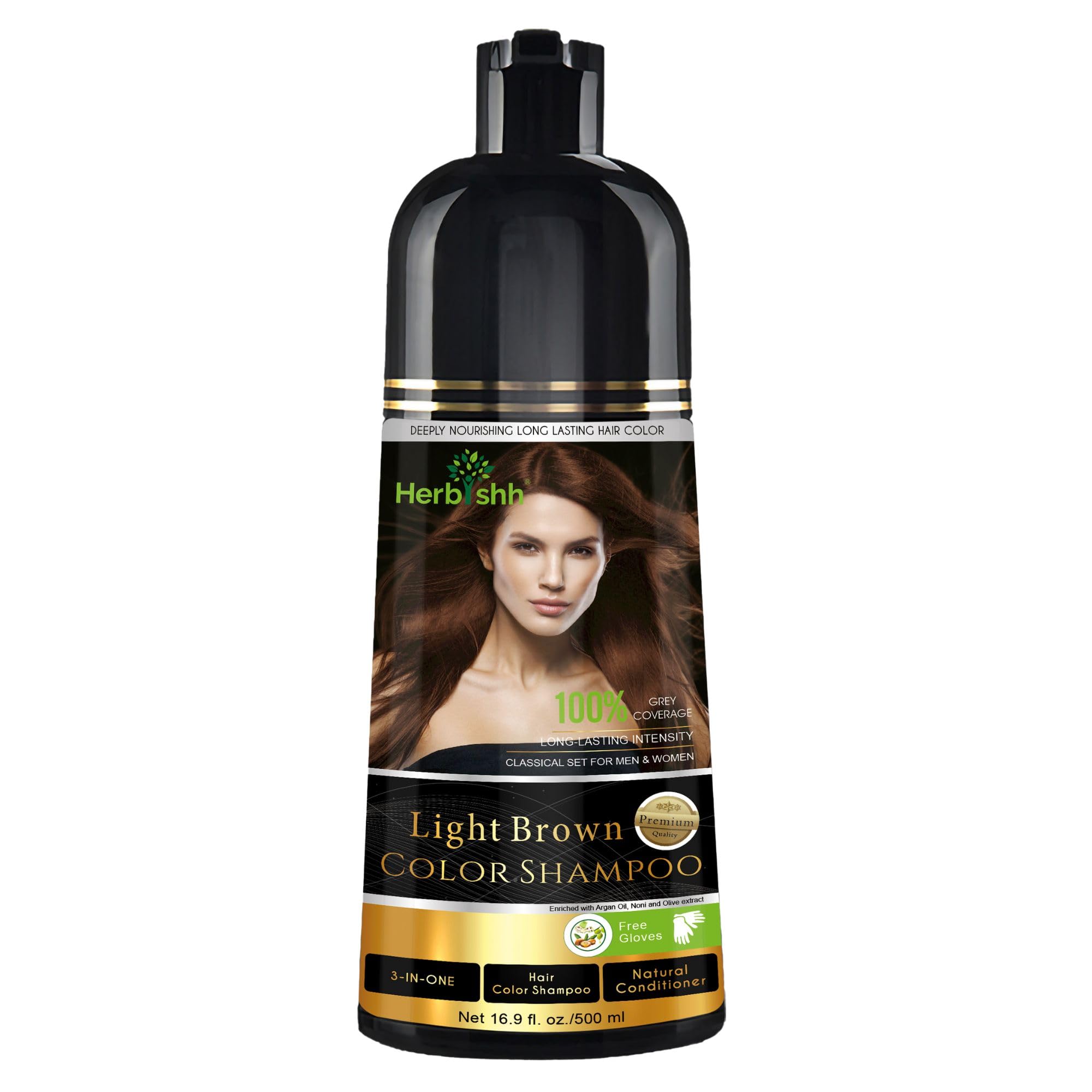 Hair Colour Shampoo for Grey Hair, Light Brown, 500 ml, Ammonia-Free 3-in-1 Hair Dye Shampoo, Colours Hair in Minutes, Long-Lasting Colour