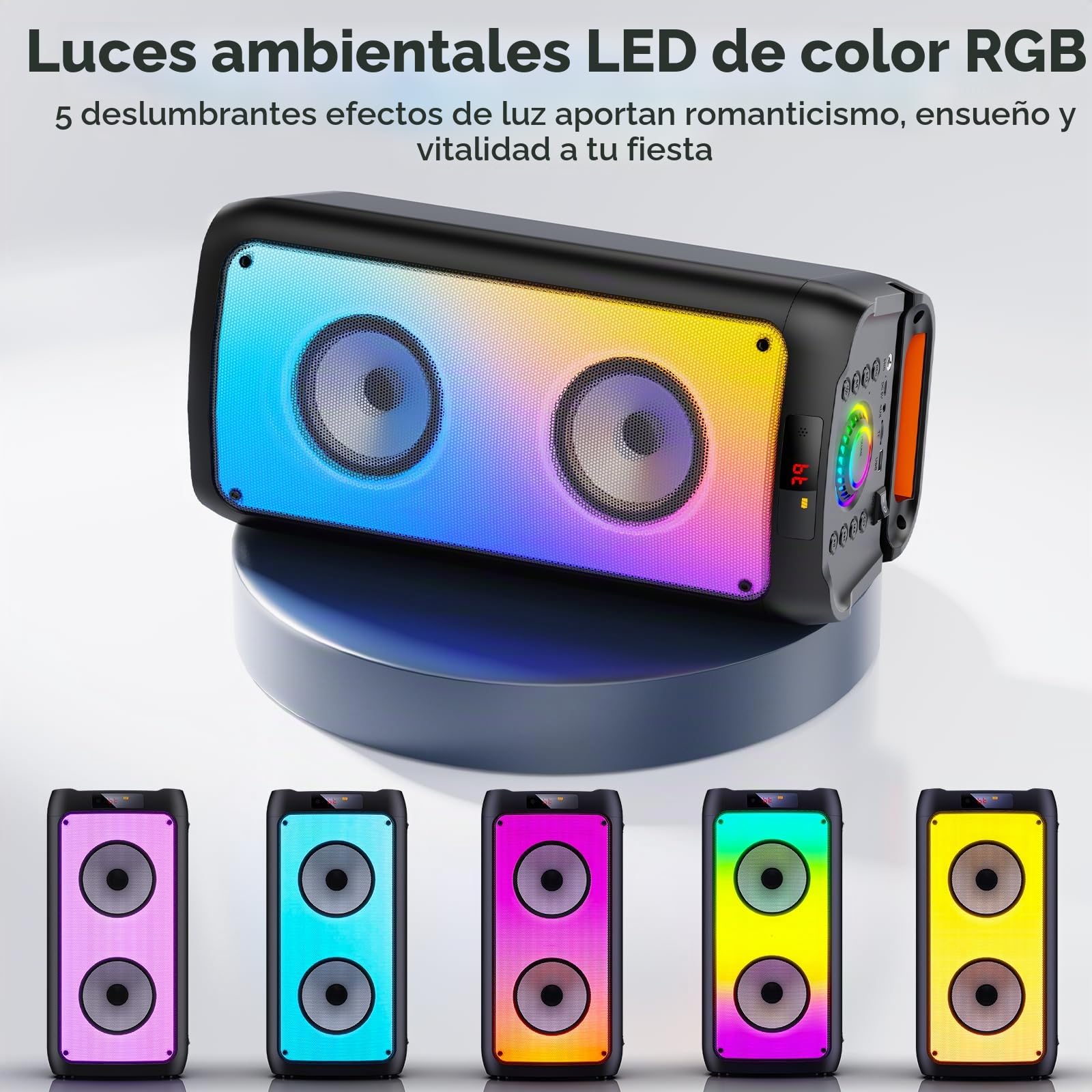 HWWR Karaoke 2 Micrófonos Inalámbricos, Altavoz Karaoke Profesional Bluetooth 5.3, RGB Luces, IPX4 Impermeable, Karaoke Portátil con TF/USB/AUX/TWS para Fiestas, Adultos y Regalos