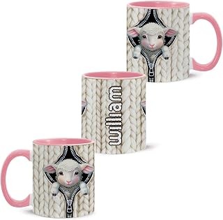 Personalized Name Lamb Ceramic Cup 11oz 15oz, Custom Animal Coffee Mug With Hole Design, 1pcs Customized Lamb Lover Accent Cup, Gift For Men Women, Animal Mug With Full Wrap Themed