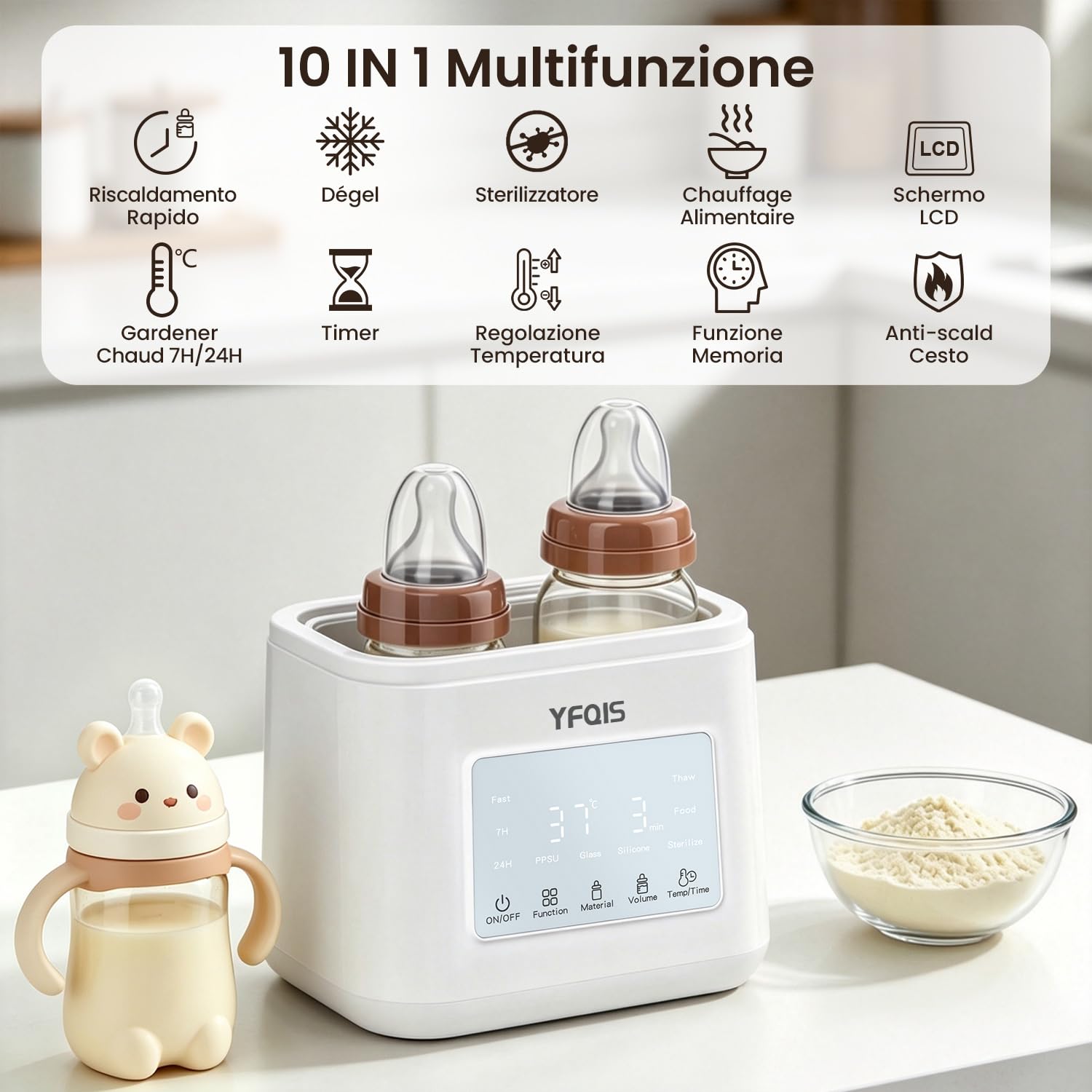 Scaldabiberon e Sterilizzatore Biberon 10 in 1,Scalda biberon e Scalda Pappa 230W Riscaldamento Rapido e Sbrinamento,con Display LCD,Timer,Mantiene il Calore,Senza BPA - 2