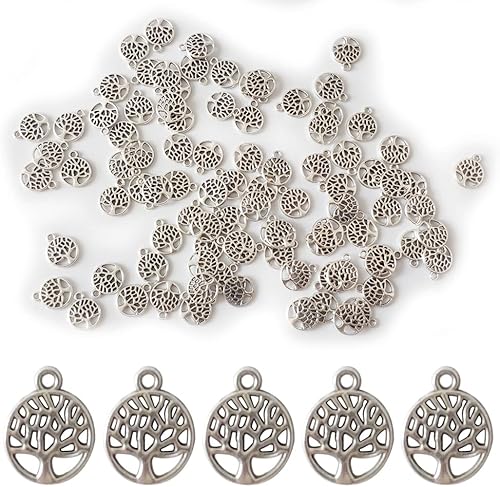 Miniatura 1 de 100 dijes de árbol de la vida para hacer joyas, collares, pulseras, aretes, llaveros, manualidades, colgante de árbol de plata, mini dijes colgantes