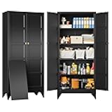 SISESOL Wide & Deep Metal Storage Cabinets with 2 Doors and 5 Shelves,Tall Storage Cabinet,Large Cupboard Closet,Pantry Storage Cabinet for Home,Kitchen,Dining/Living Room (Black, 72