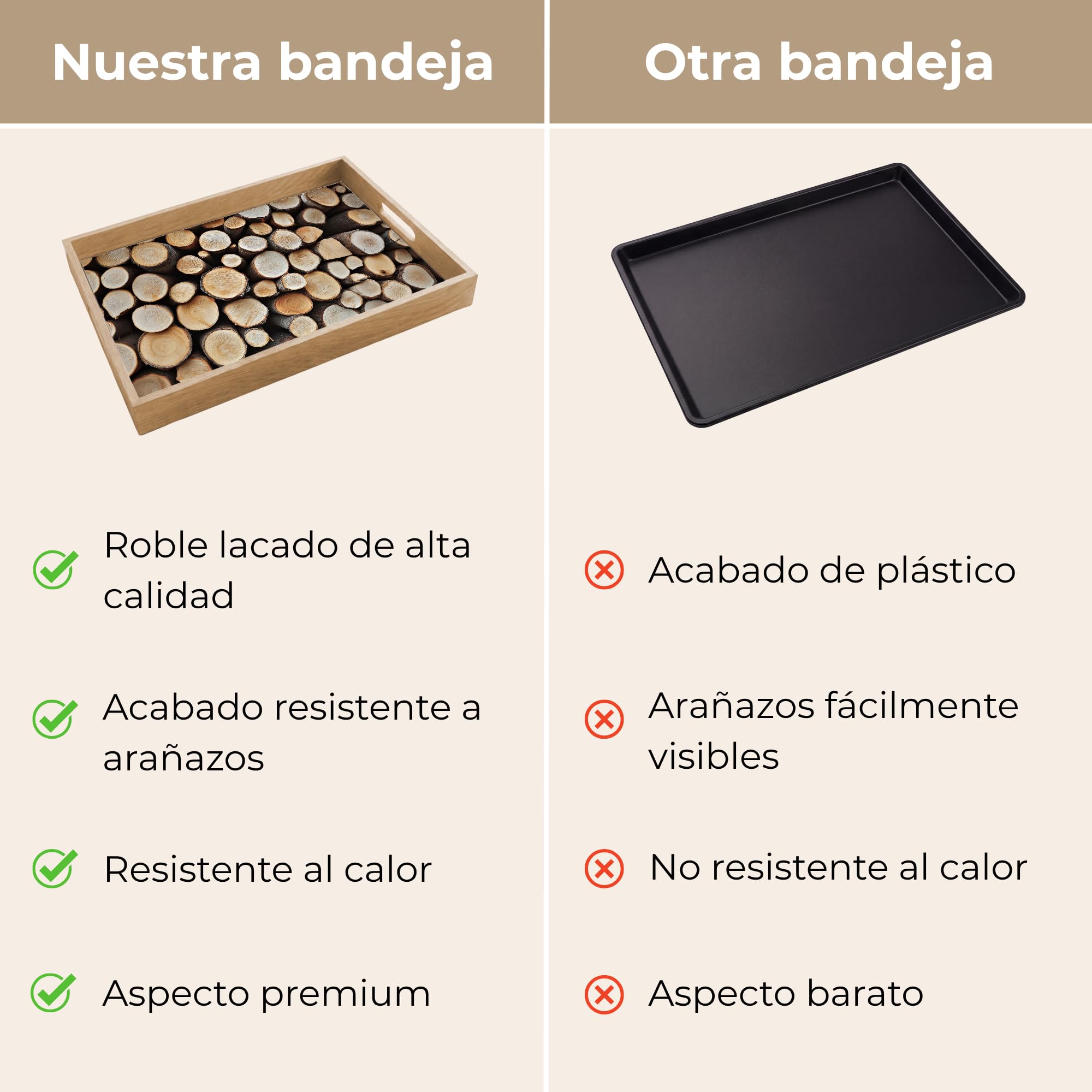 Bandejas para Servir Comida Rectangular 50x35 cm Bandeja Desayuno Cafe Tabuleiro Resistente A Los Arañazos Antideslizante Cocina Madera - Troncos - Textura