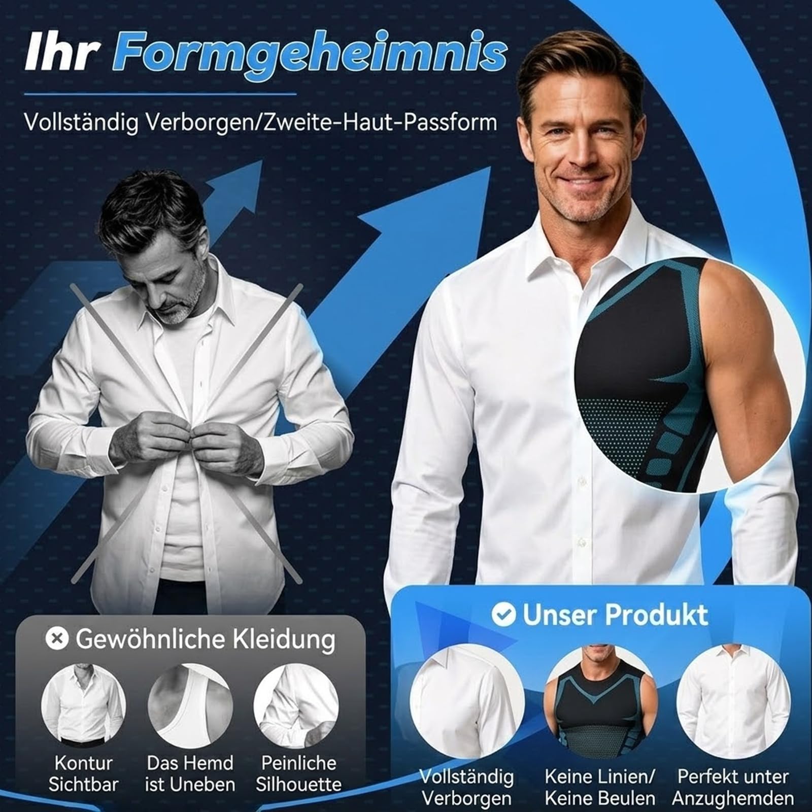 Slim Kompression Shirt Herren, Unsichtbares Atmungsaktiv Compression Shirt
