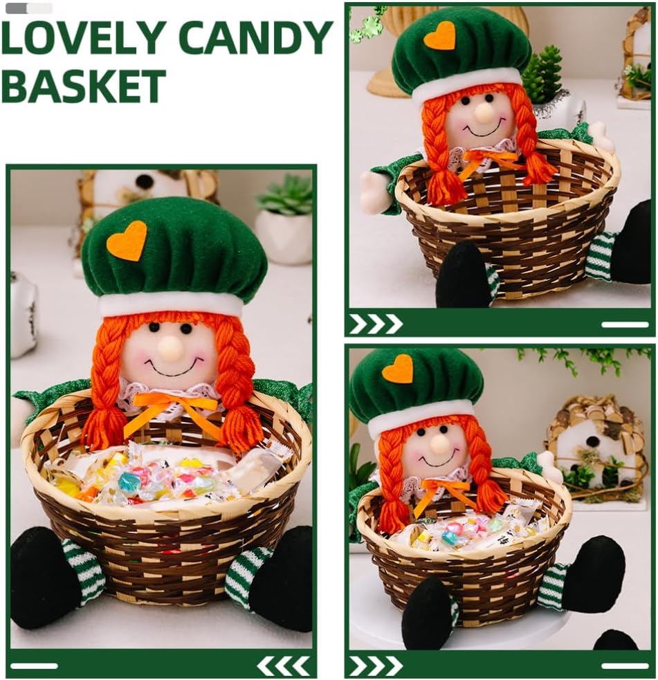 Hemoton St Patrick's Day Candy Basket Patrick's Theme Doll Design Creative Storage Container for Snacks Treats and Ornaments Decoration for Holiday Celebrations