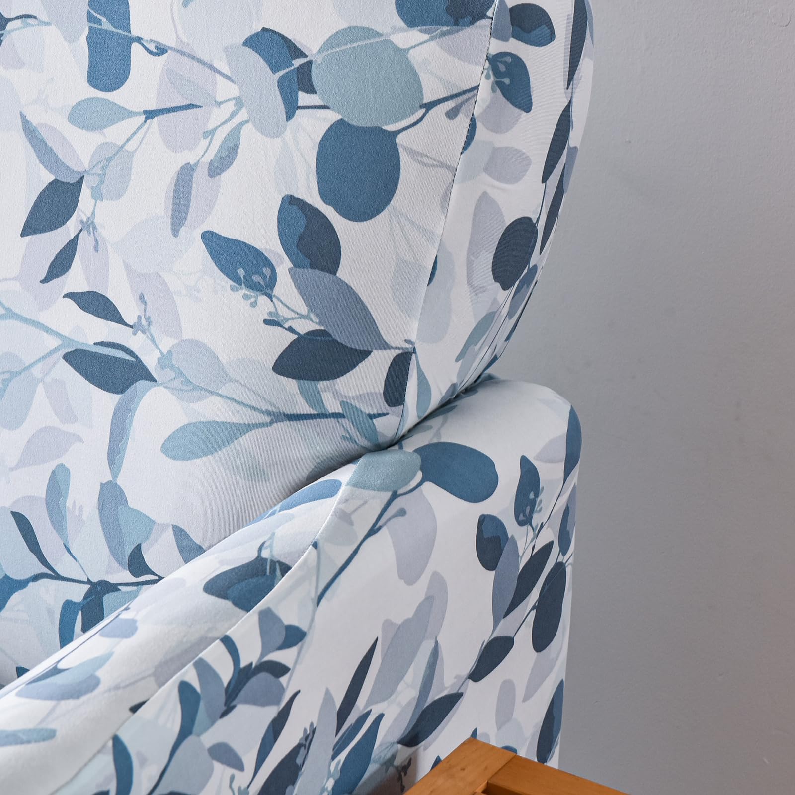 OKYUK Banquet Armchair Slipcovers Printed Chair Slipcovers with Arms 1-Piece Stretch Chair Covers for Living Room Anti Slip Soft Armchair Slipcover Kids Pets Friendly Furniture Protector(Blue leaves) - Image 3