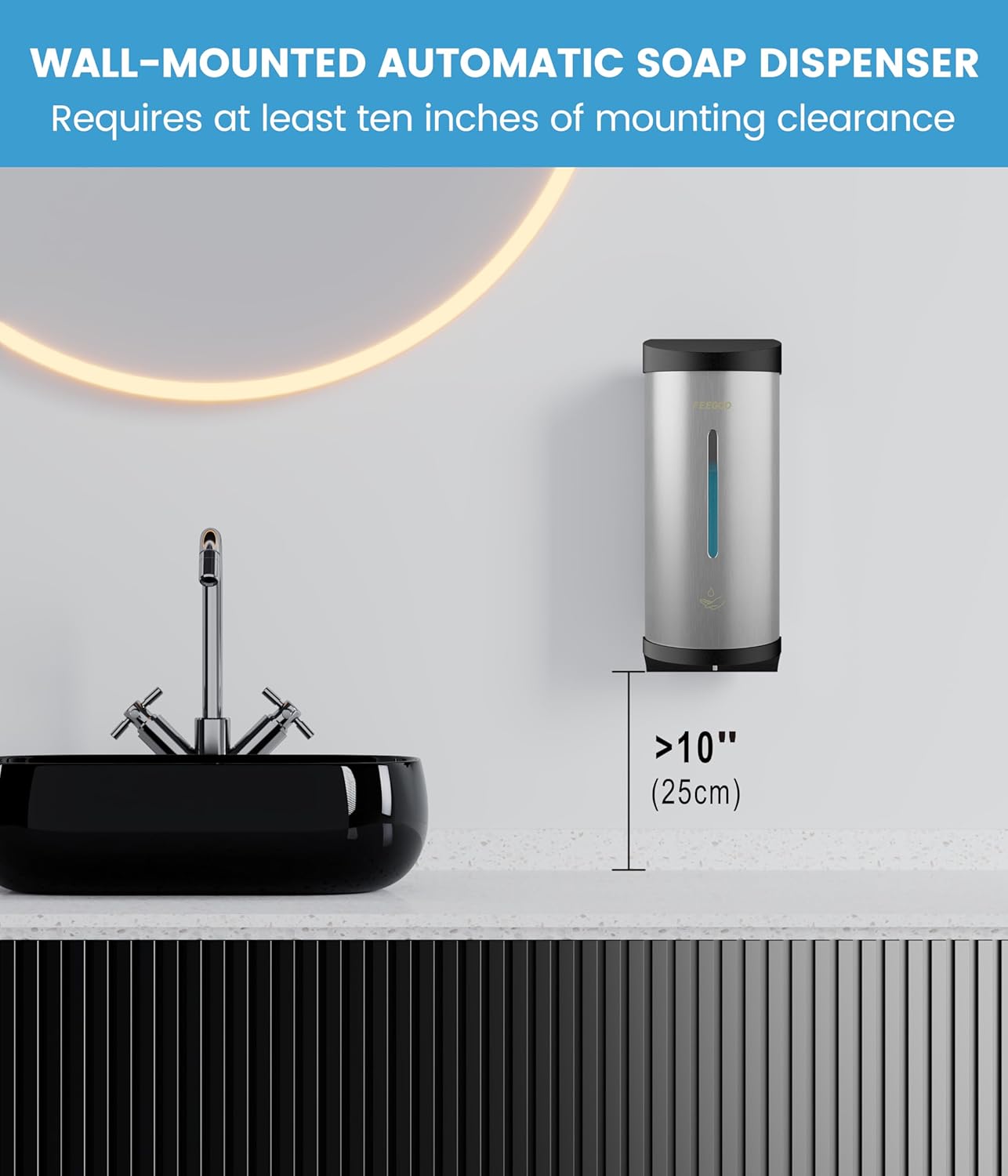 Wall-Mounted Stainless Steel Automatic Soap Dispenser 27 oz (800 ml) for Hotels, Restaurants, Offices, Kitchens