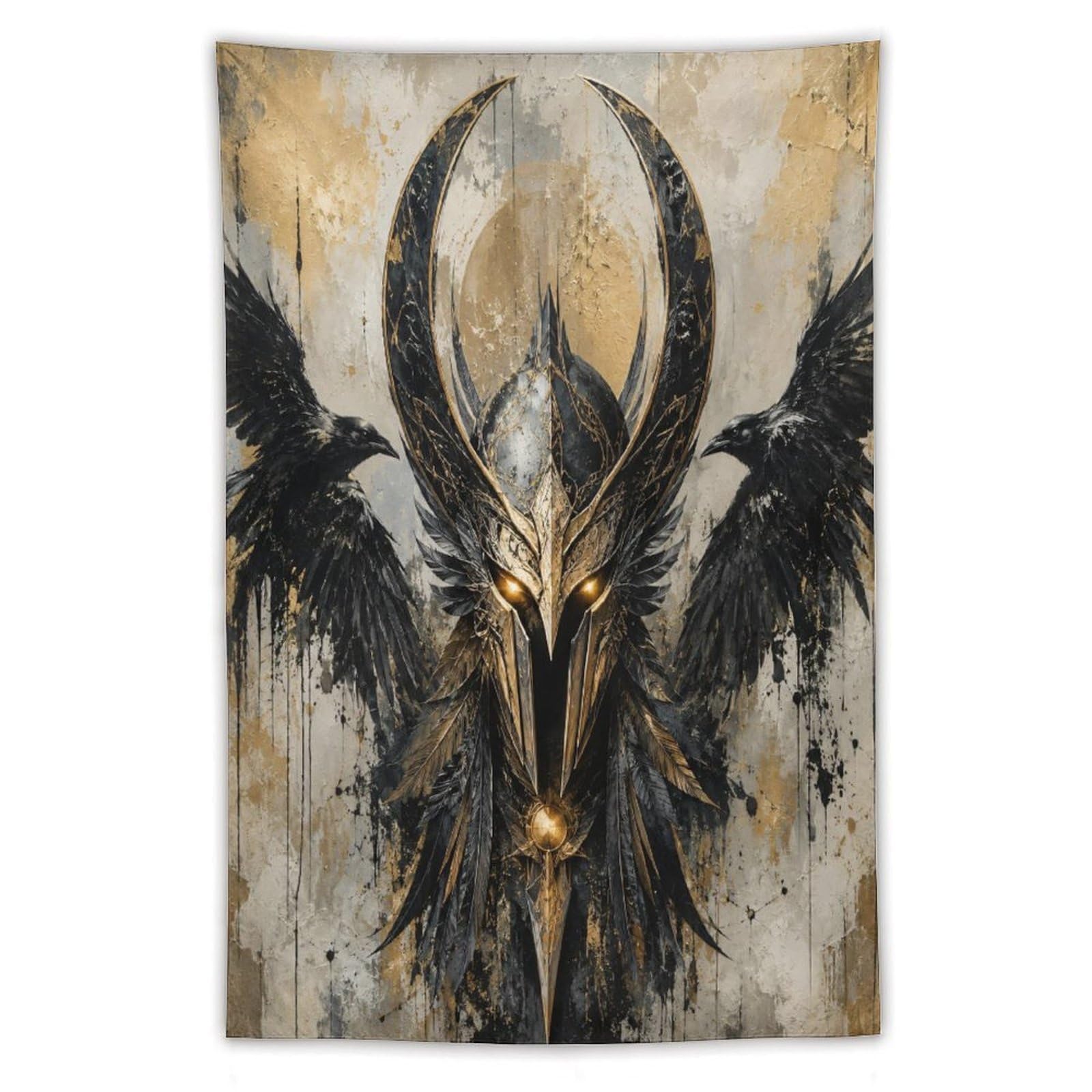 W7C8U2X3 Dark Viking Horned Helmet Wall Tapestry, Nordic Warrior Symbol