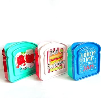 Bexter Set of 3 Toast Shaped Sandwich Boxes Food Storage Sandwich Containers, 2 cups / 16 oz / Pack of 3
