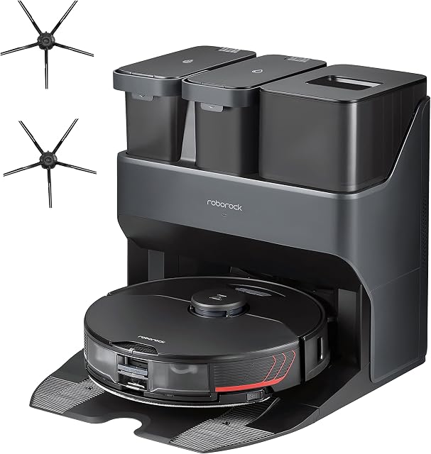 roborock S7 MaxV Ultra Robot Vacuum with Silicone Side Brushes(2 PCS) Bundle, Auto Mop Washing with Empty Wash Fill Dock, Self-Emptying, Self-Refilling, ReactiveAI 2.0 Obstacle Avoidance