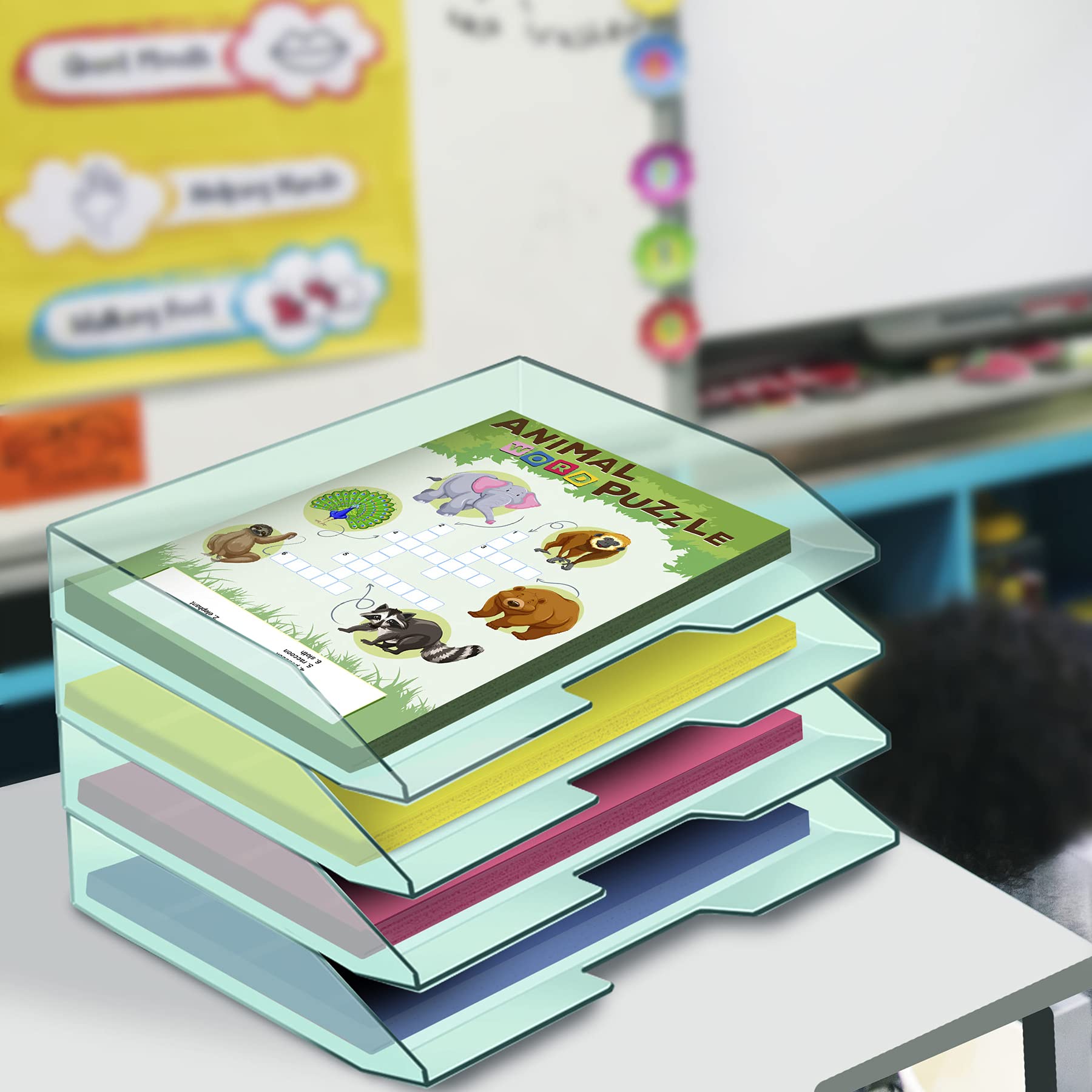 Acrimet Stapelbarer Briefablage, 4 Ebenen, Kunststoff, Schreibtisch-Organizer (durchsichtig), Grün