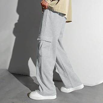 Men's Wide Leg Thermal Sweatpants – Baggy Cargo Joggers, Elastic Waist Athletic#Z