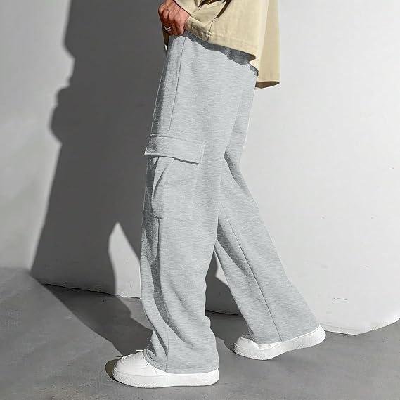 Men's Wide Leg Thermal Sweatpants – Baggy Cargo Joggers, Elastic Waist Athletic#Z