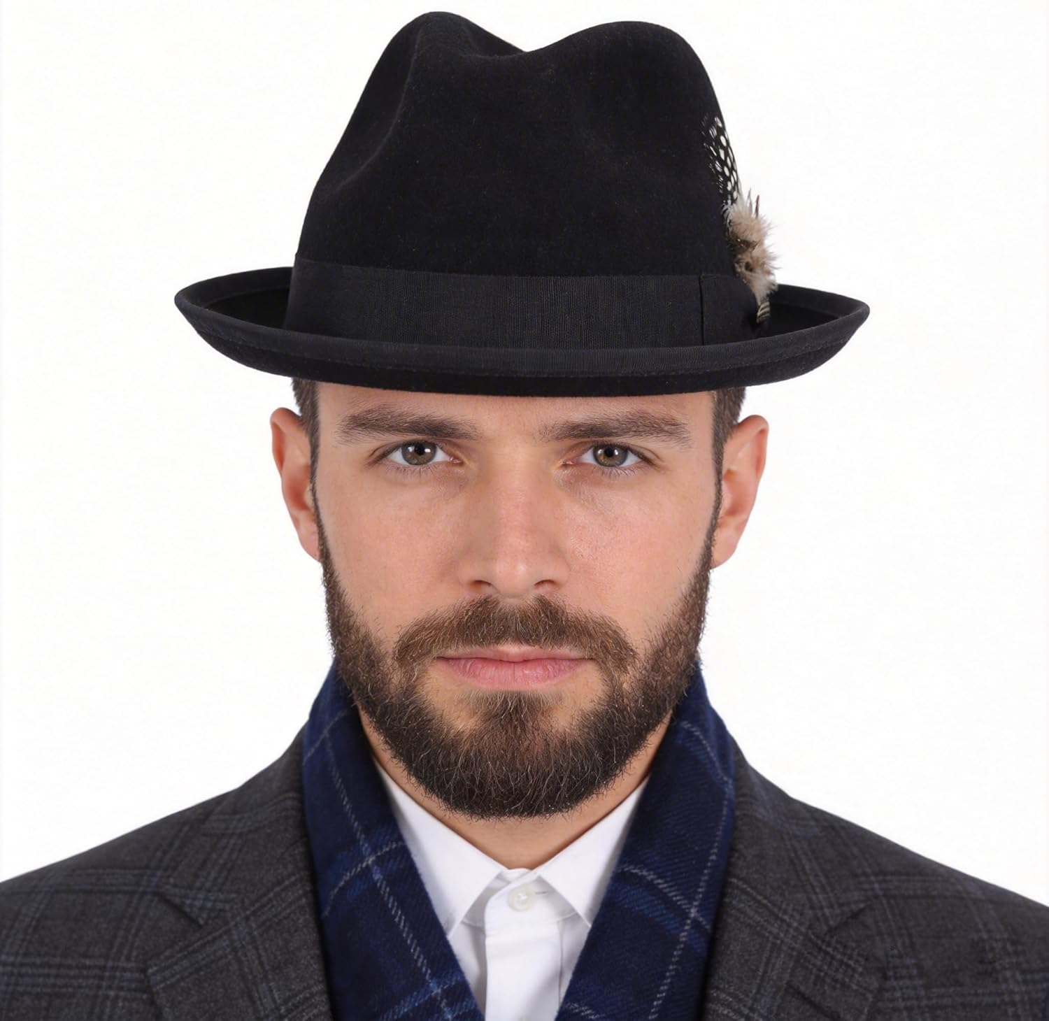 FORBUSITE Wool Felt Wide Brim Fedora Hats for Women Men