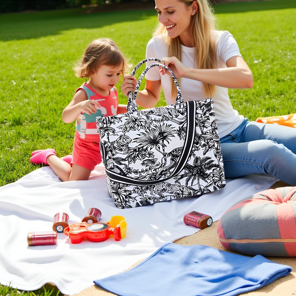 Large Tote Bag for Women with Strap, Linen Jacquard Handbag, Retro Tiger Leopard Embroidered Purse | Detachable Strap, Retro Embroidered, Versatile - Image 8