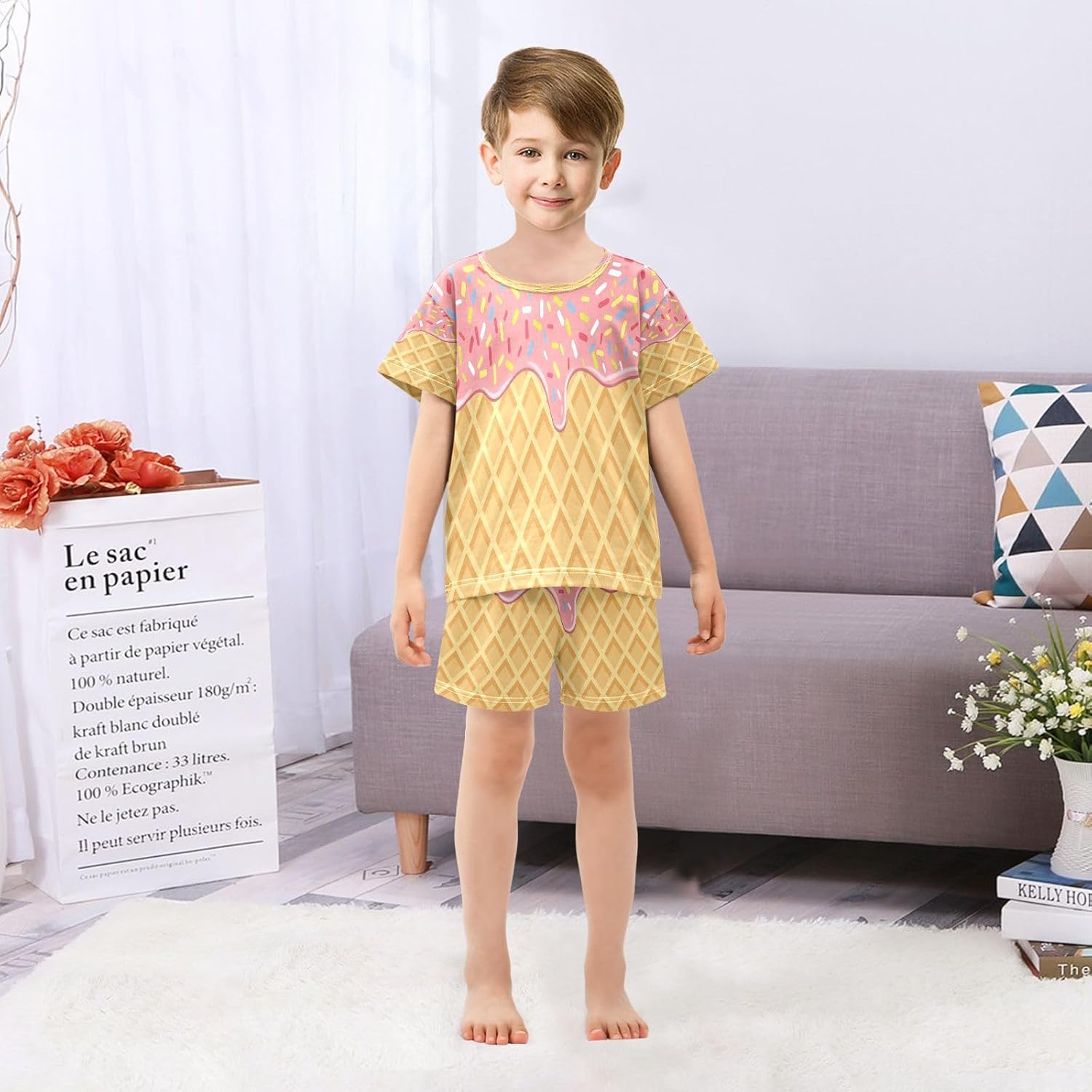 Kids Short Sets Chocolate Crispy Waffle Cream Girls Boys Summer Short Set Casual Short Sleeve T-Shirt Shorts Set