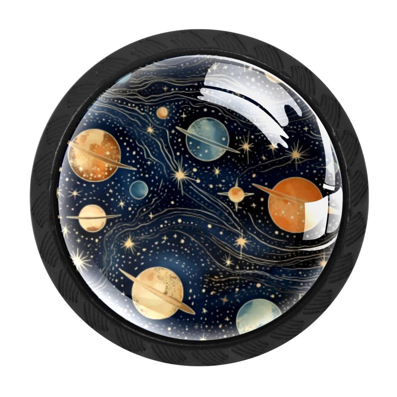 CHENZZZZ 4 Pack Planet Star Dresser Drawer Cabinet Knobs Black Round Drawer Knob Pull Handle with Screws for Kitchen Wardrobe Cupboard Furniture Decor