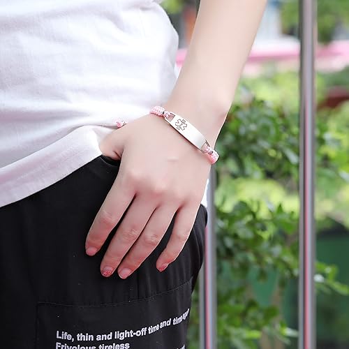 Miniatura 2 de JF.JEWELRY Pulseras de identificación de alerta médica para diabetes tipo 1 pregrabadas para hombres y mujeres, cuerda de nailon trenzada